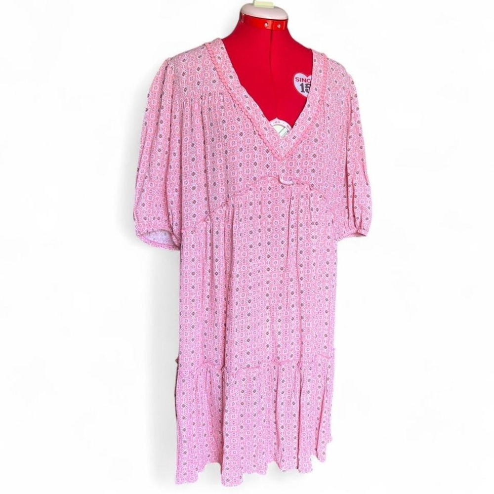 Knox Rose Pink Boho Flowy Babydoll Dress Cottagecore Size XL Oversized